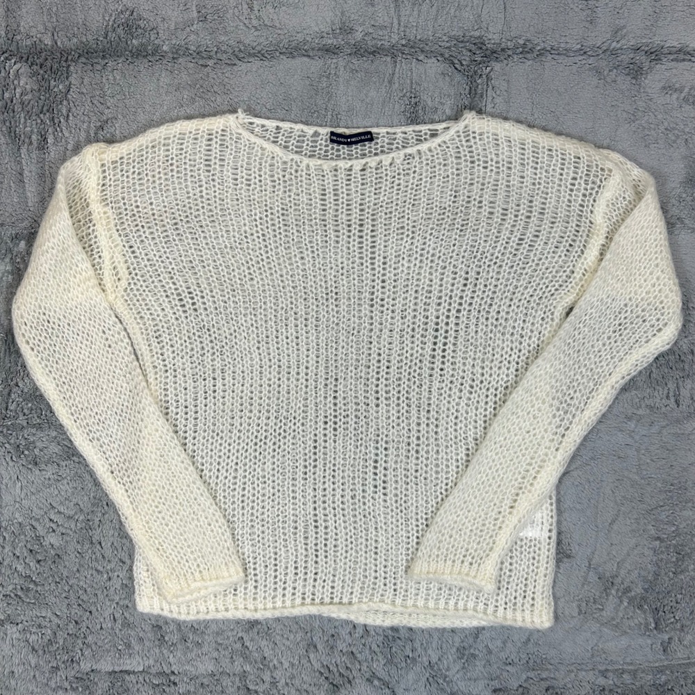 Brandy Melville Cream Mohair Wool Blend Open Knit Boat Neck Sweater One Size